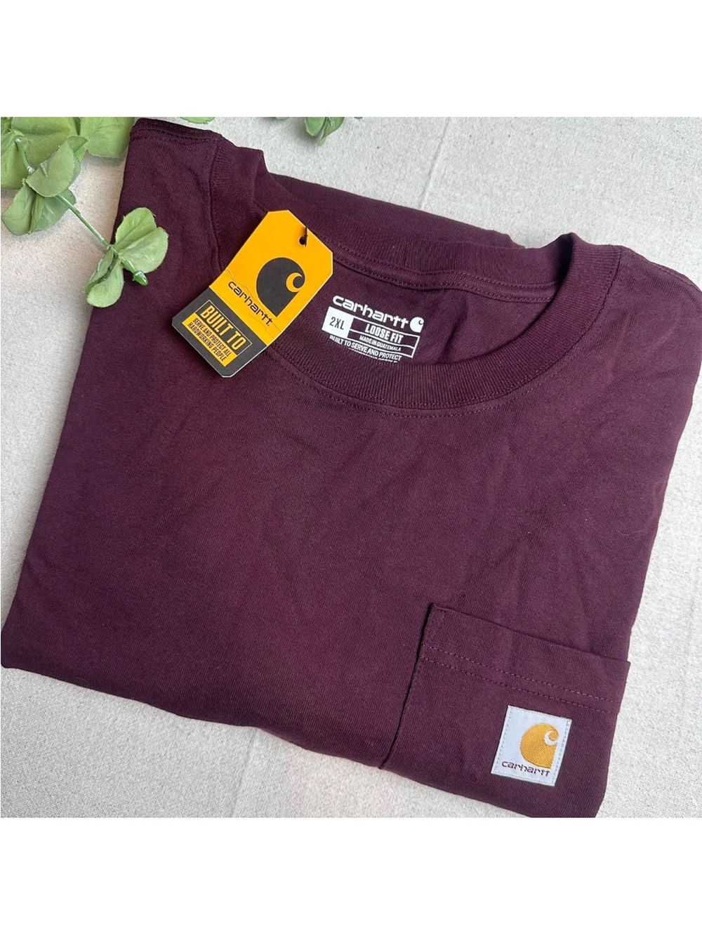 Carhartt Men's Size 2XL Loose Fit Heavyweight Long Sleeve Pocket T-Shirt Maroon